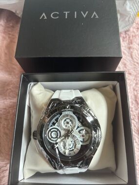ACTIVA Men's Skeleton Dial Sports Watch in White NWT